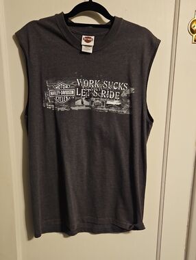 Harley-Davidson Charcoal Gray Sleeveless Graphic Tank - "Work Sucks Let's Ride"